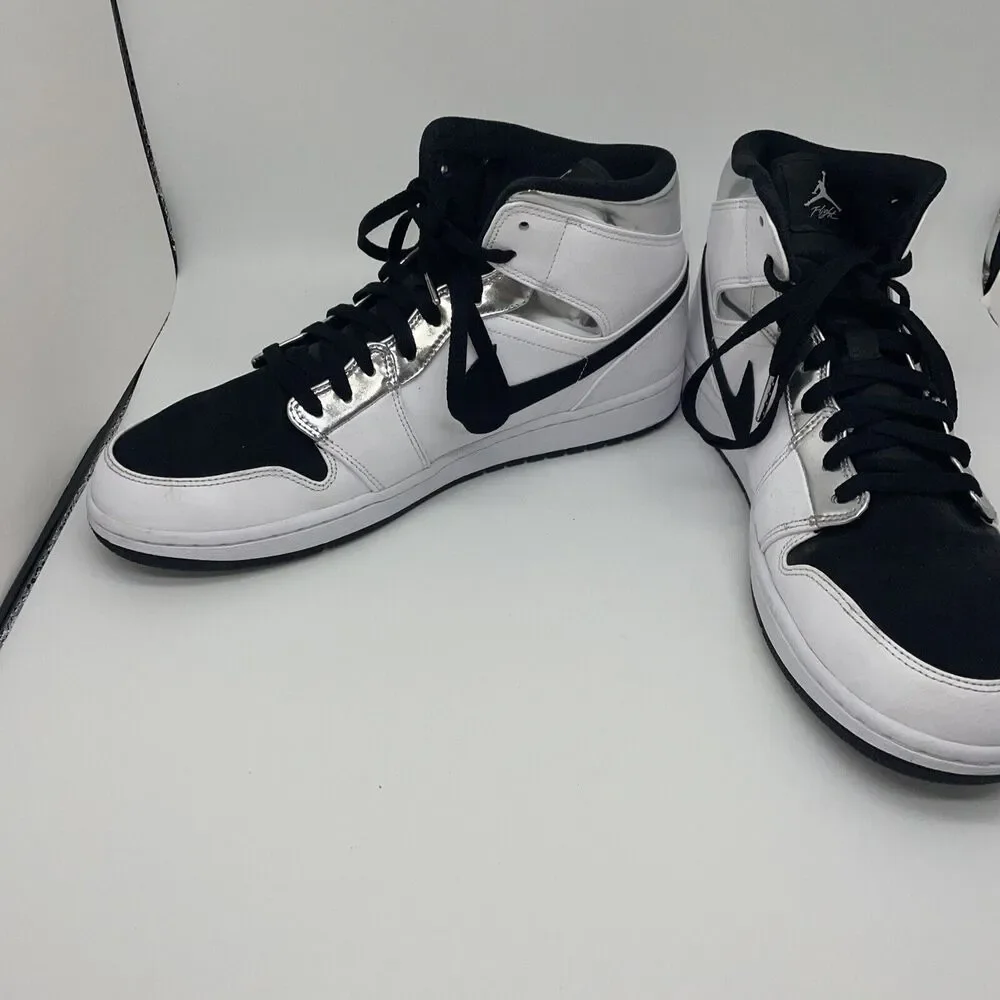 Air Jordan 1 Mid SE, Think‎ 16 Alternate, White/Metallic Silver/Black 11.5